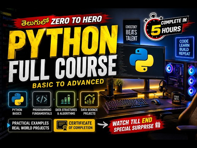 Python Full Course in Telugu 🔥 | Basic to Advanced Python in 5 Hours | Complete Python Course 2026