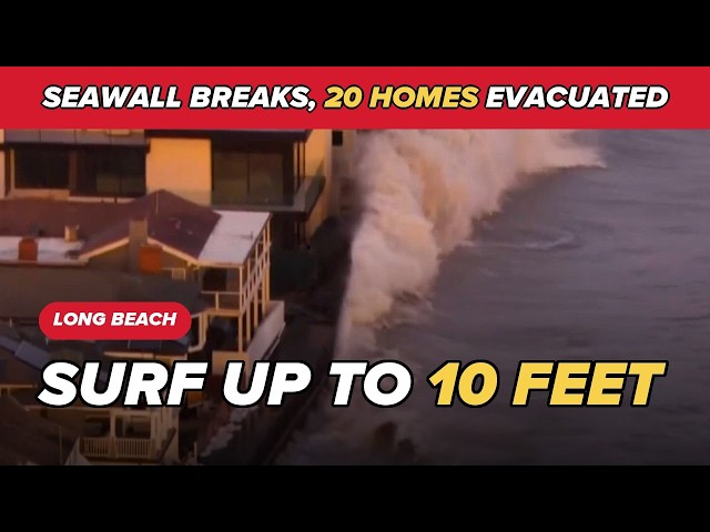 A seawall gave way and the boardwalk broke apart. About 20 homes were evacuated.