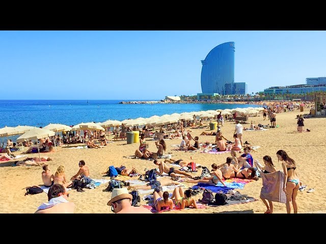 BARCELONA BEACH WALK along Barceloneta Beach Promenade | Spain
