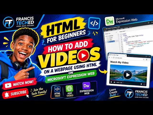 HTML for Beginners. How to add videos on a webpage using HTML on Microsoft Expression Web.