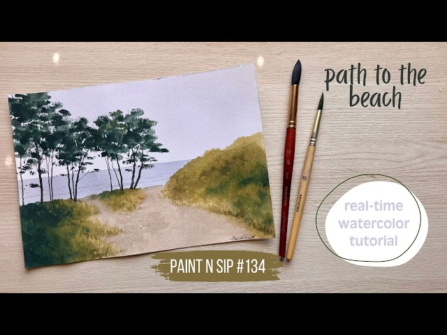 Paint a peaceful beach path with me | live watercolor tutorial paint n sip #134