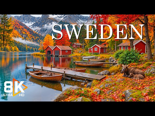 Sweden Autumn 8K 🍂 | Traditional Swedish Cabins, Lakes & Majestic Autumn Mountains