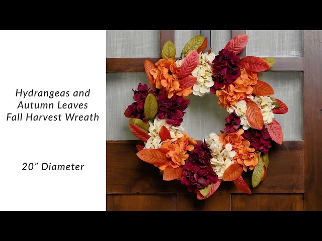 Hydrangeas and Autumn Leaves Artificial Small Fall Harvest Wreath | Northlight VM26543