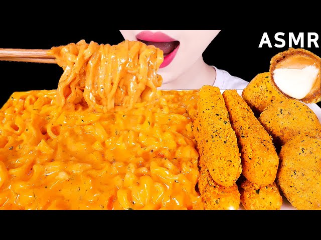 ASMR CHEESY CARBO FIRE NOODLES, CHEESE BALL, CHEESE STICKS 까르보불닭, 뿌링치즈볼, 치즈스틱EATING SOUNDS MUKBANG먹방
