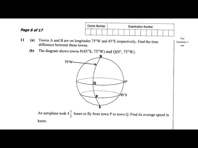 2023 GCE Maths Paper 1 Question 11 - Earth Geometry