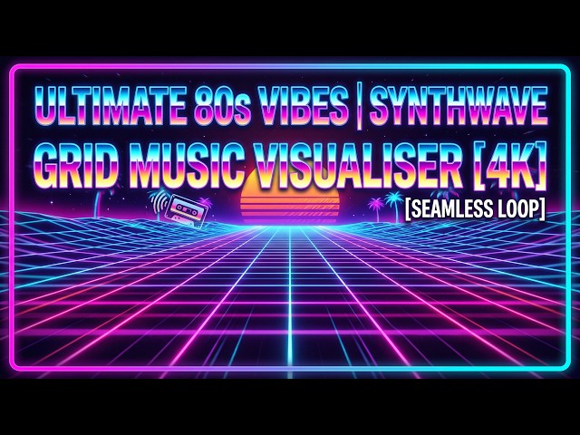 4K Synthwave Retro Grid — Neon Music Visualiser Loop