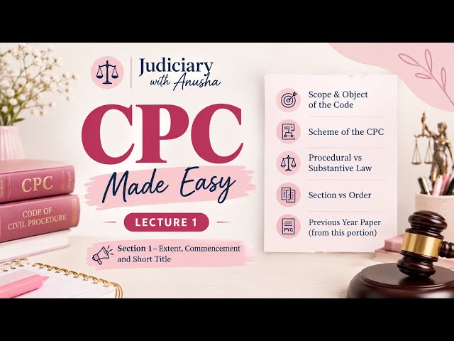 CPC Made Easy | Lecture 1 | Code of Civil Procedure 1908 | Scope, Scheme, Sections vs Orders & PYQs
