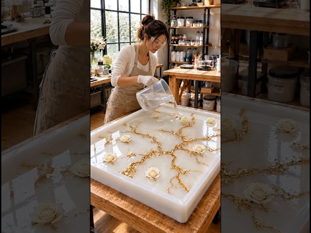 From Empty Mold to Luxury Masterpiece! 😱✨ | Gold & White Epoxy Resin Table #viral #epoxytable