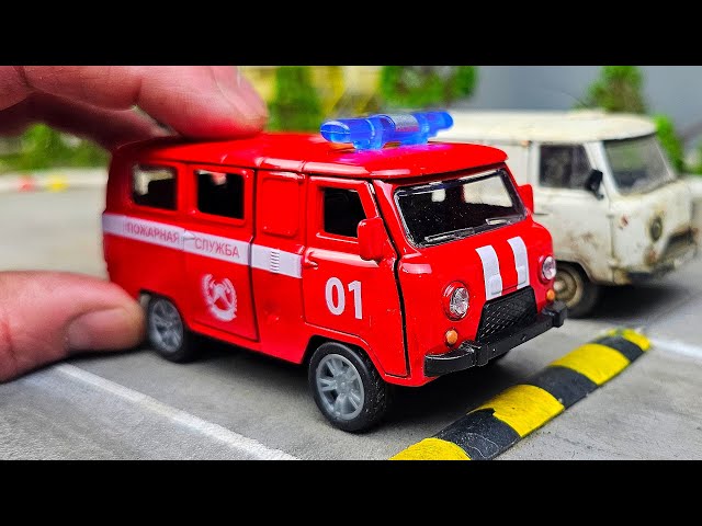 Пожарная машина УАЗ Буханка 1:43 обзор модели Автоград. Про машинки