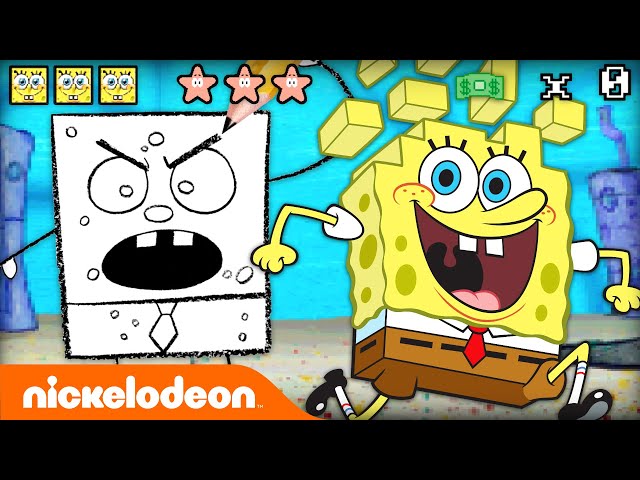 SpongeBob Escapes DoodleBob In 8-Bit Video Game Adventure! 🎮 | Nicktoons