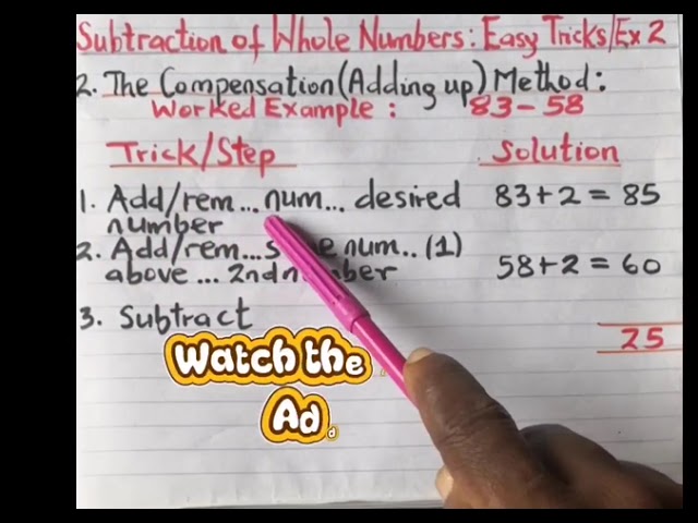 Subtraction of Whole Numbers - Easy Tricks & Steps 2 and Worked Examples: 2