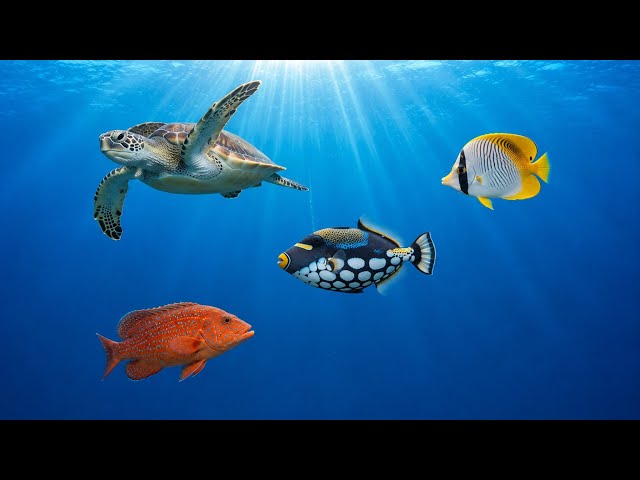 8k Deep Blue Ocean Wildlife & Peaceful Fish World | Natural Water ASMR | FISH 1 ASMR