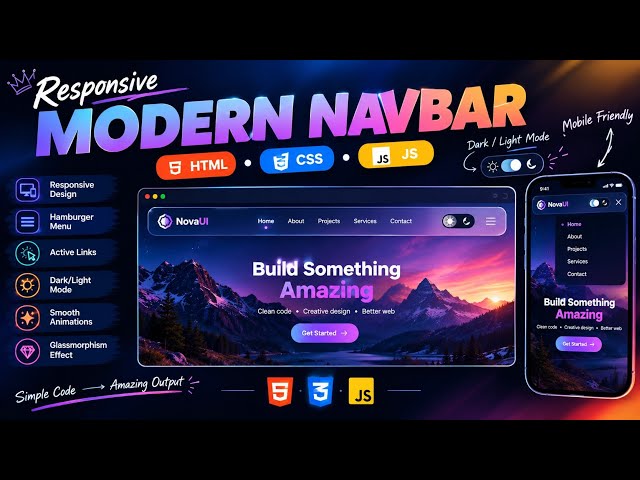 🔥 Responsive Modern Navbar Using HTML, CSS & JavaScript | Glassmorphism UI