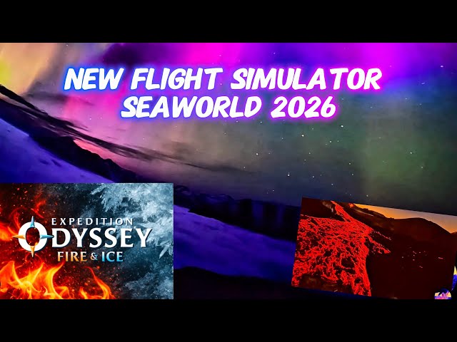 New Flight Simulator at SeaWorld Orlando. Expedition Odyssey Fire & Ice. Full ride POV and queue. 