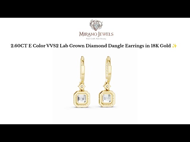 2.60CT E Color VVS2 Lab Grown Diamond Dangle Earrings in 18K Gold ✨ | Elegant Halo Drop Design