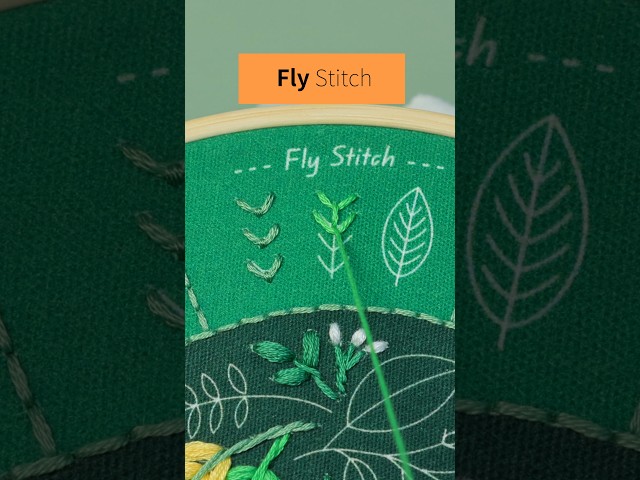 Fly Stitch Leaves | Easy Embroidery Tutorial for Beginners 🌿 #shorts