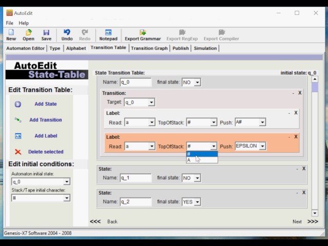 Software: Constructing and simulating automata with AutoEdit (Windows)