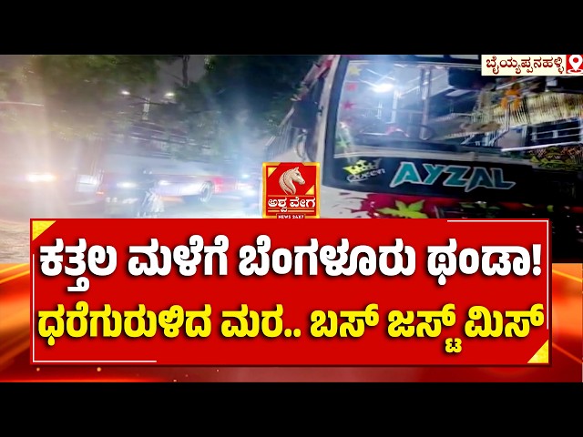 BENGALURU RAIN STORM!|  ಕತ್ತಲ ಮಳೆಗೆ ಬೆಂಗಳೂರು ಥಂಡಾ!ಧರೆಗುರುಳಿದ ಮರ.. ಬಸ್‌ ಜಸ್ಟ್‌ ಮಿಸ್‌| Ashwaveega News