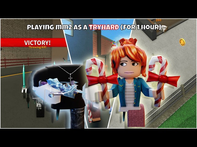 PLAYING MM2 AS A *TRYHARD*/TRYHARD *BACON* 1 HOUR COMPILATION (Murder Mystery 2)