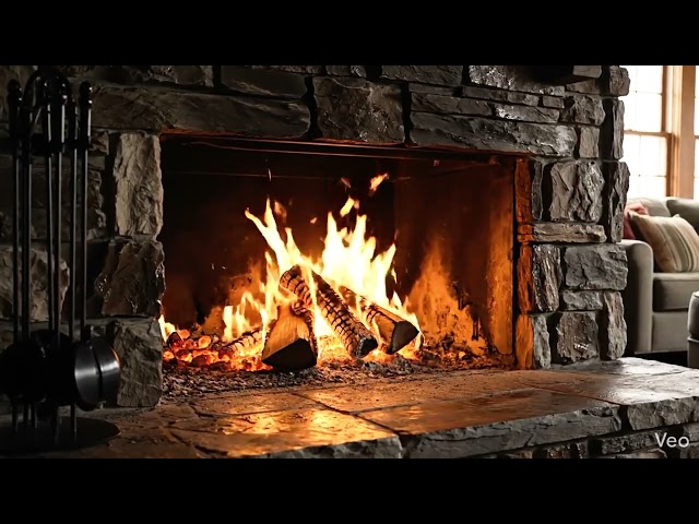 1 Hour Cozy Fireplace Ambience |Seamless Loop • 4K Fire Visuals •No Ad | Winter Night | Fire