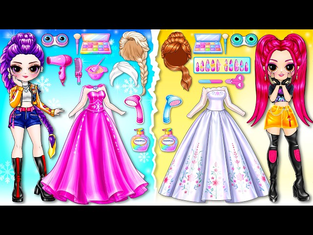Rumi & Mira Transform into Elsa & Anna! | Frozen 3 Disney Princess | DIY Fashion Paper Dolls
