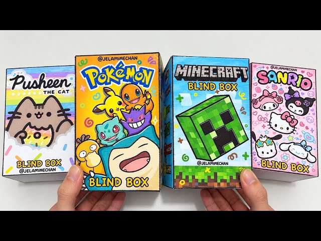 🌈paper diy🌈POKEMON MINECRAFT SANRIO PUSHEEN Blind Box Unboxing! | ASMR paper Squishy