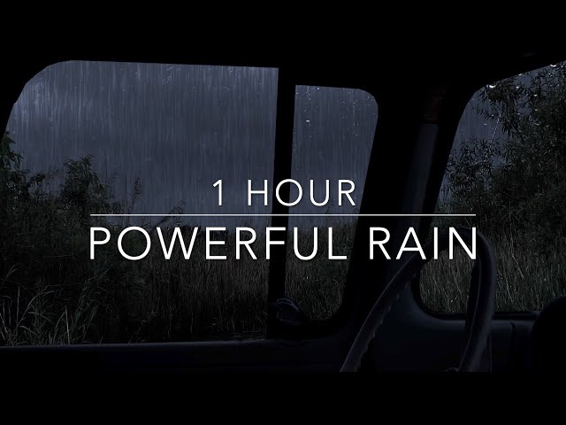 Powerful night thunderstorm - Heavy Rain and Thunder - Rain Sounds for sleep - 1 hour Windy Rain
