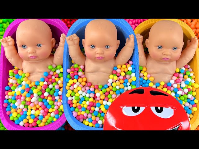 Full of 3 Rainbow BathTubs Candy with M&M's & Magic Slime Cutting Video