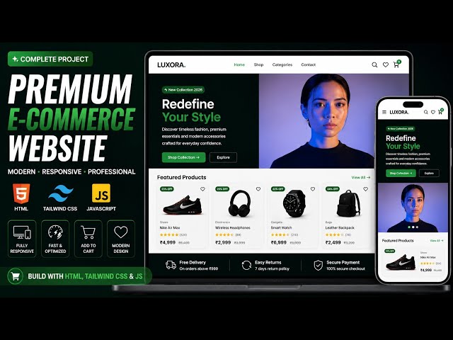 Build a Premium E-Commerce Website Using HTML, Tailwind CSS & JavaScript | Responsive UI