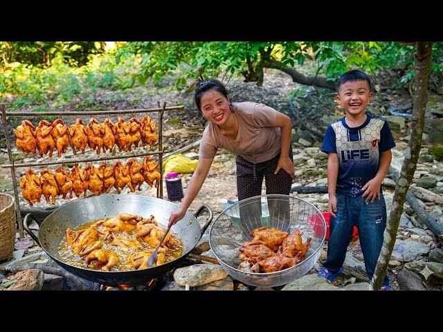 Whole fried chicken – cooking with my young son – traditional cooking method