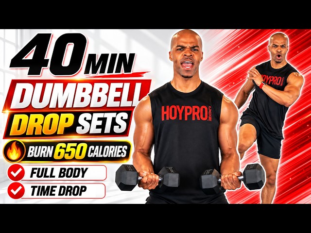 40 Min DROP SETS 💪 Full Body Dumbbell Strength & Conditioning Workout