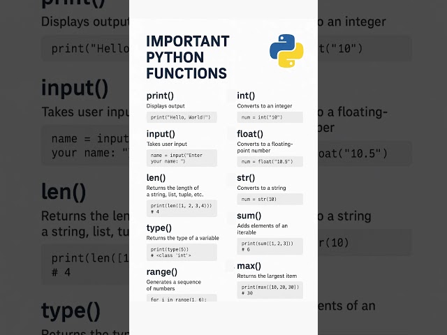 Top 10 Most Important Python Functions You Must Know! 🚀 | Python Tutorial for Beginners