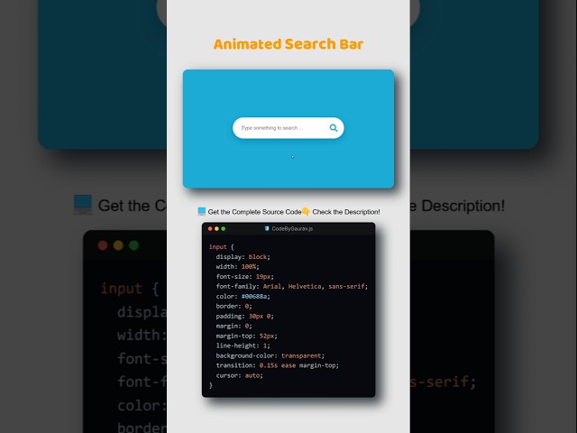 Animated Search Bar 🔍 | HTML CSS & JavaScript #shorts