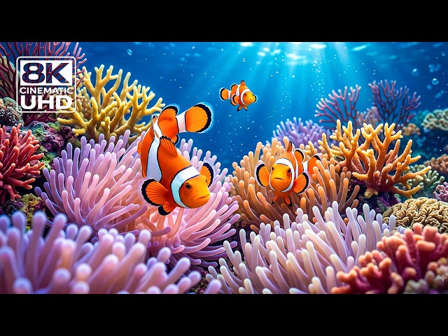 Tropical Aquarium 8K 🐠 Stunning Coral Reefs & Marine Life - Deep Sleep Relaxation Music