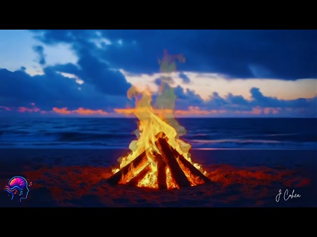 BONFIRE On the Beach | Ocean Waves Seagulls and Crackling Fire