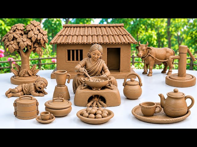 Complete Miniature Kitchen Set | How To Make Mitti Bartan | DIY