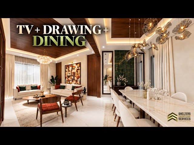 360° Luxury TV Lounge, Drawing & Dining Interior Design | Complete Virtual Walkthrough