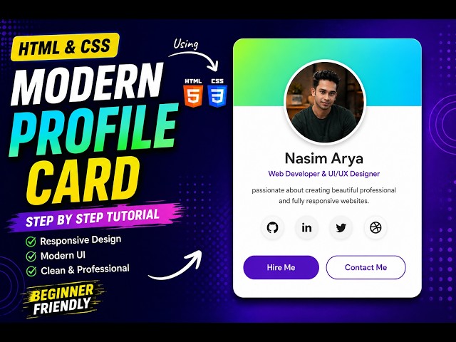 Create a Professional Profile Card with HTML & CSS | Beginner Web Design Project