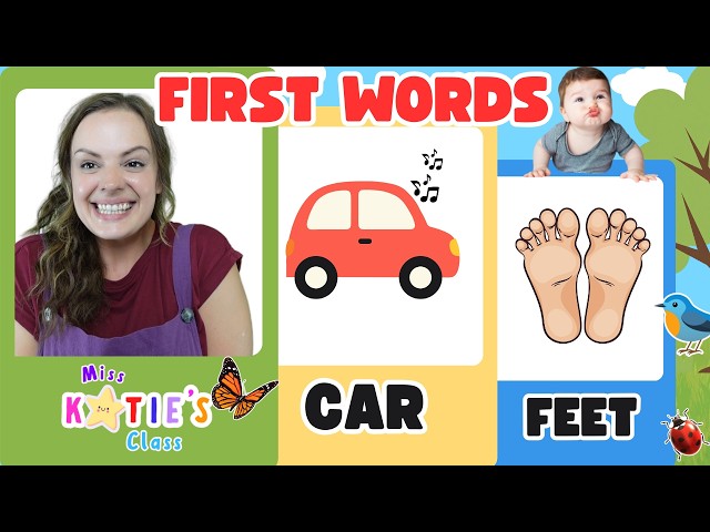 First Words Flashcards | Body Parts, Vehicles & Everyday Words with Miss Katie Toddler Learning