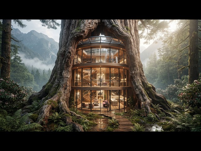Building a Luxury Glass Mansion Inside a Giant Ancient Cedar Tree | Miniature Construction
