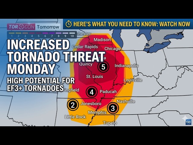 Increased Threat of Intense Tornadoes (EF3+) Monday