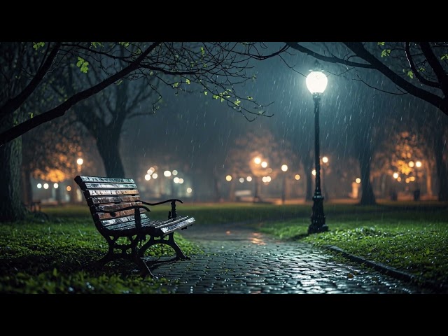 Rainy Night Park Bench Street Lamp Seamless Loop 4K No Copyright