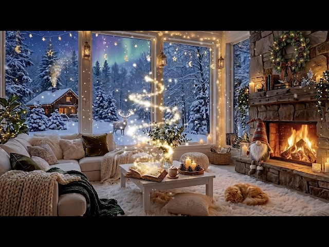 🔥 Magical Winter Evening ❄️ Cozy Fireplace & Relaxing Piano Music