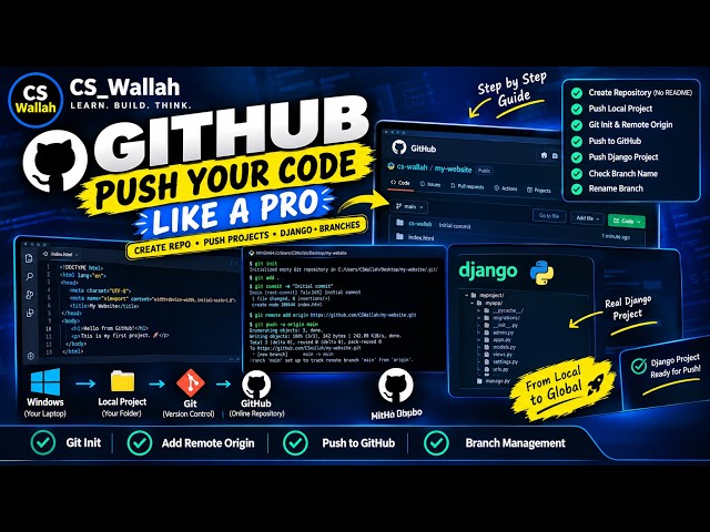 GitHub Tutorial 3 🔥 Push Local & Django Projects to GitHub | Branch Rename