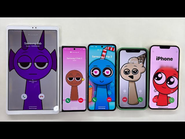 Animated Sprunki Samsung Z Flip 3 + Z Fold 3 + Samsung Tab A7 + iPhone 11 + iPhone 13 ProMax