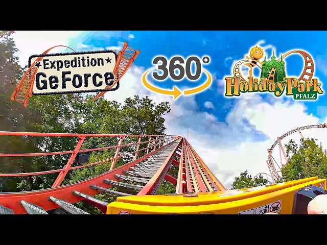 VR360 Expedition GeForce Roller Coaster On Ride Front Seat POV Holiday Park, Germany 2019 08 15