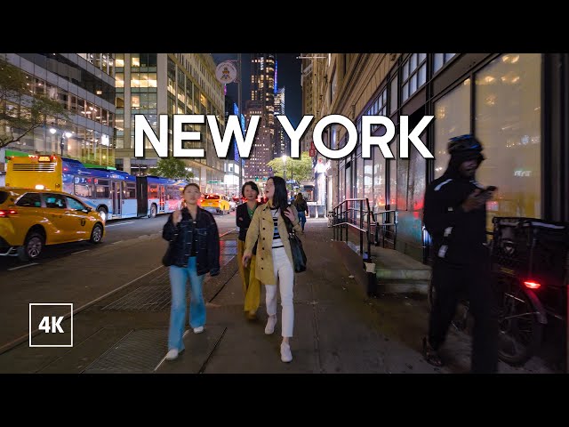 Walking in New York at Night / Explore Midtown Manhattan / NYC Walking Tour 4K