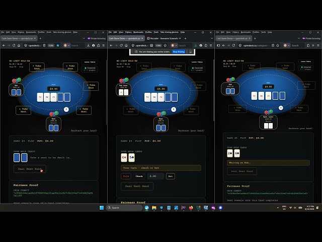 OpenDeck Engine Demo — 3-Way Cash Game Simulation