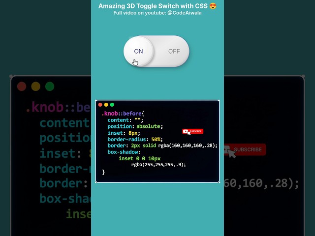 #shorts #development Premium 3D Toggle Switch | HTML CSS JavaScript | Modern UI Animation #coding
