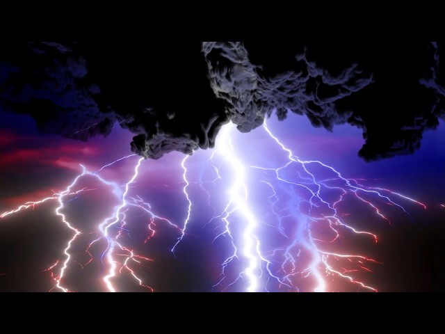 Lightning Storm Red Blue Screen Background Thunderstorm 4K No Sound 12 Hour